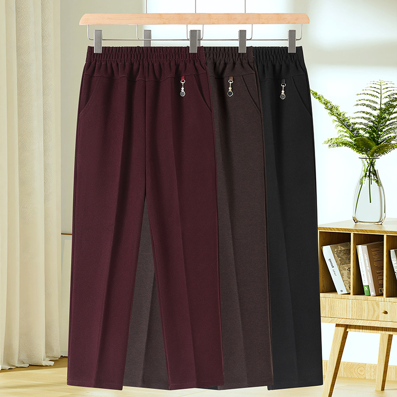 新款妈妈装裤子春秋季外穿休闲裤中老年松紧高腰弹力女士小脚长裤