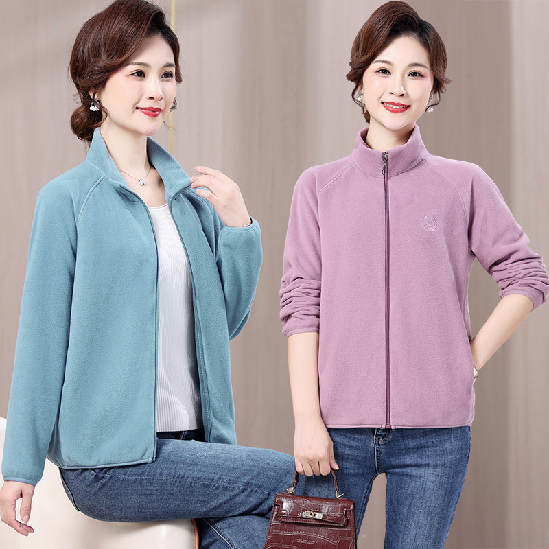 新款抓绒衣女士秋冬季妈妈摇粒绒外套加厚冲锋衣内胆保暖开衫卫衣